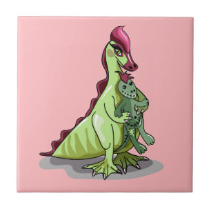 Uma Mulher Hadrosaurus Segurando Uma Boneca.