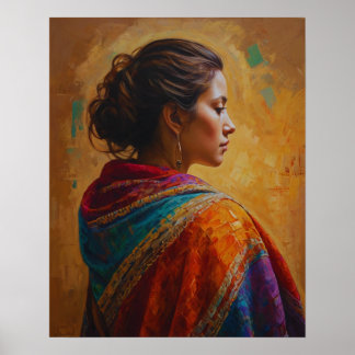 uma mulher num Poster de Shawl multicolorida