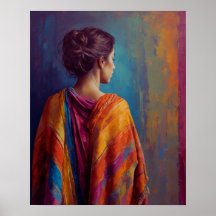 uma mulher num Poster de Shawl multicolorida
