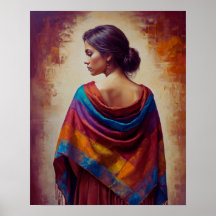 uma mulher num Poster de Shawl multicolorida