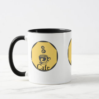 Uma na moda e uma caneca de café elegante com um e
