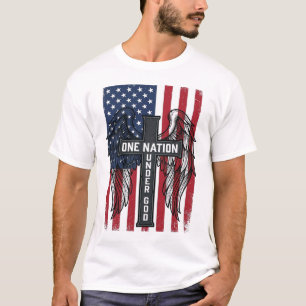 Uma Nação Sob Deus Camisa Patriótica Asas Cruz_1