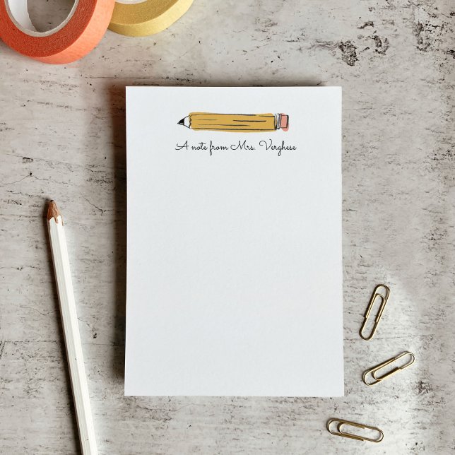 Uma Nota Do Bloco De Notas De Lápis Número 2 Do Pr (A note from the teacher - Illustrated No. 2 pencil personalized notepad.)
