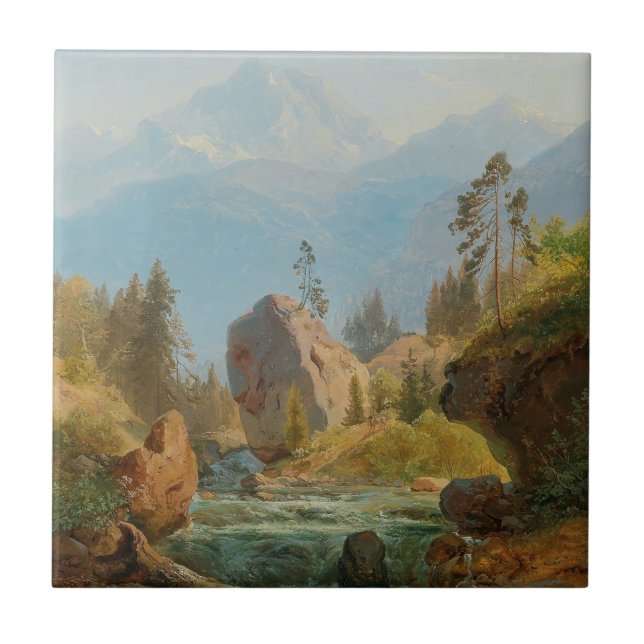 Uma paisagem de montanha com Creek - Albert Zimmer (Frente)