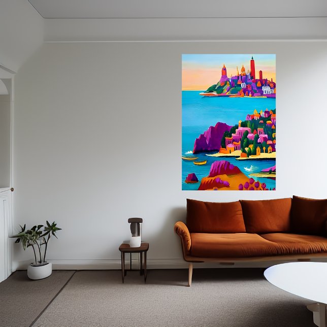 Uma pequena cidade perto do mar | AI Art Poster (Criador carregado)