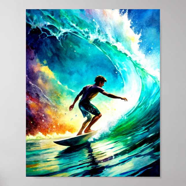 Uma pintura vibrante de um Poster de surf de pesso (Frente)