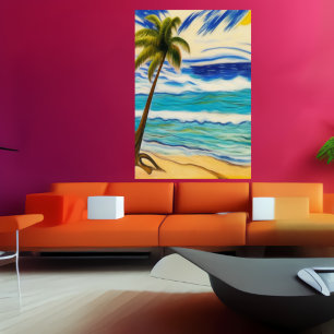 Uma praia no verão   AI Art Poster