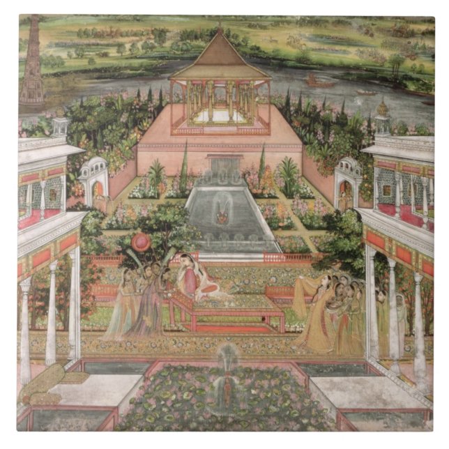 Uma princesa de Mughal em seu jardim (gouache no (Frente)