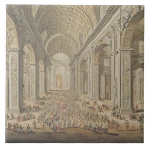 Uma procissão em St Peter, Roma (w/c sobre gravur