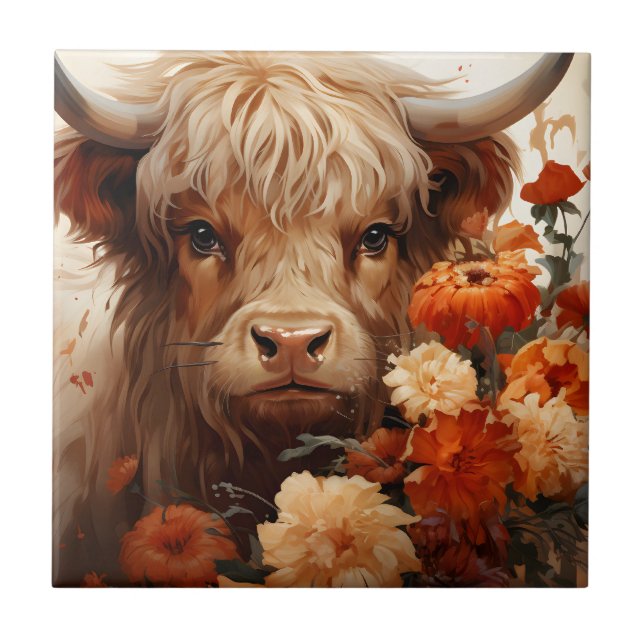 Uma Série Floral de Vaca Highland Design 1 (Frente)