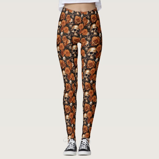Uma Série Skull and Roses Design 9 Leggings (Frente)