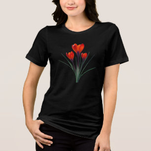Uma Tulipa Vermelha Brilhante numa Blusa Preta de