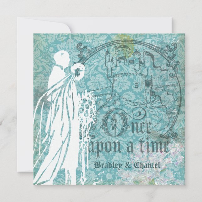 Uma vez convite de casamento floral azul bonito (Frente)