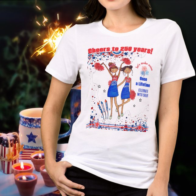Uma Vez na Vida Comemoração dos 250 Anos dos EUA B (Once a Lifetime US 250th Anniversary Cheer White Tri-Blend Shirt)