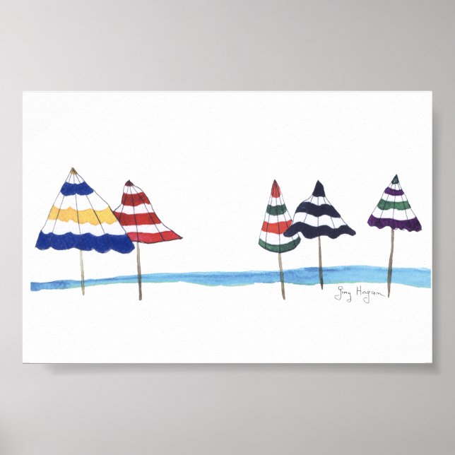 Umbrellas on the Beach Posters & Prints (Frente)