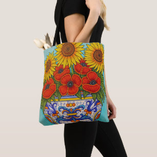 Umbria Buquê Poppy Sunflower Allover Tote Bag