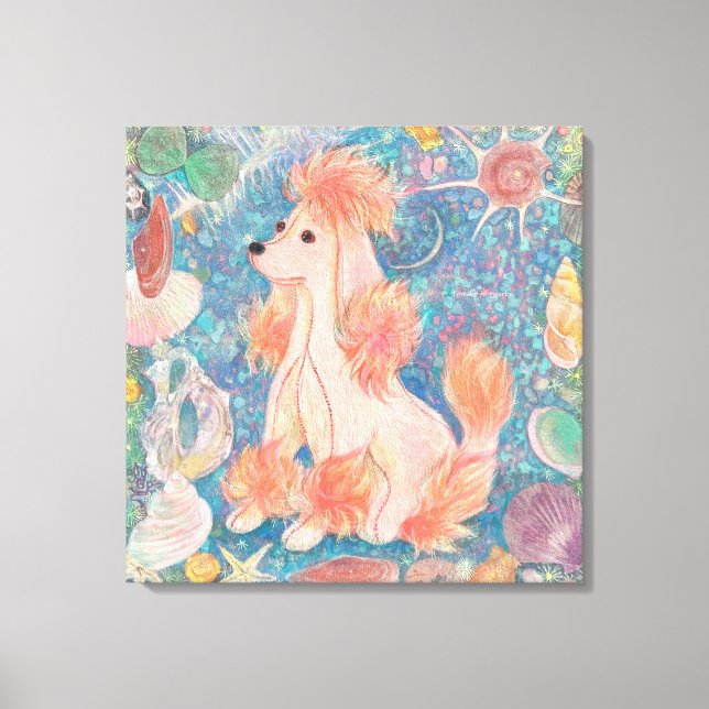 "Umi Poodle" Pink Poodle & Seashell Dream Canvas A (Frente)