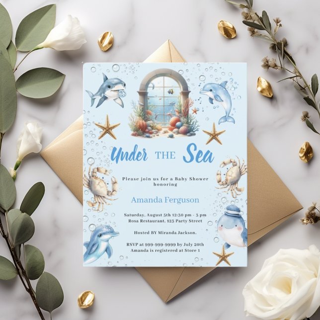 Under the sea animals boy Baby Shower invitation (Criador carregado)