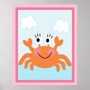 Under the Sea/Girl/Crab/Pink Art Poster