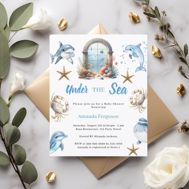 Under the sea ocean animals Baby Shower invitation (Criador carregado)