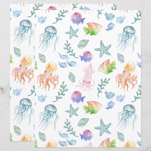 Under the Sea Scrapbook Paper in White (Frente/Verso)