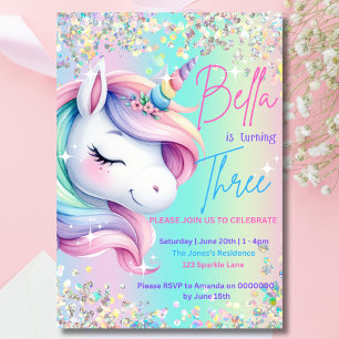 Unicorn Aniversário Convite Pastel Rainbow Party