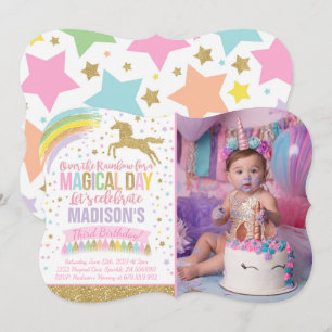 Unicorn Aniversário Convite Rosa Dourado Unicórn