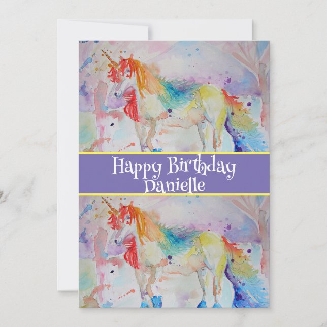 Unicorn Art Childs Girls Birthday Convite (Frente)