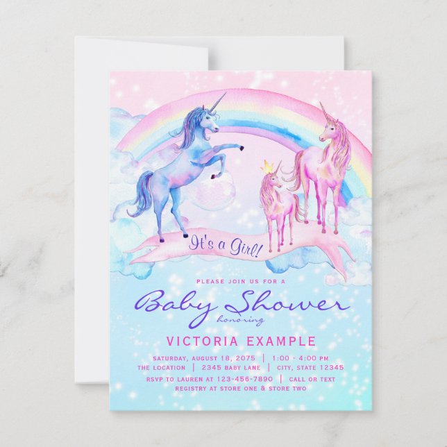Unicorn Baby Shower Convites Pastel Unicorn (Frente)
