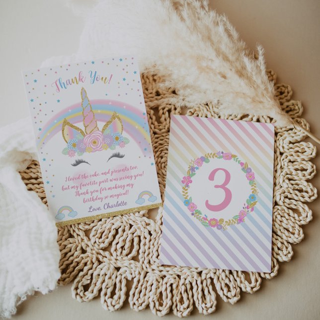 Unicorn Birthday Cartões de agradecimentos, Partid (Criador carregado)
