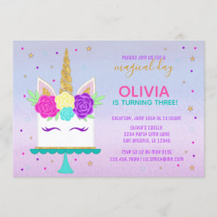Unicorn Bolo Convite de Aniversário Rosa Dourado