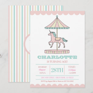 Unicorn Carrossel - Casa Rosa de Convite de Aniver