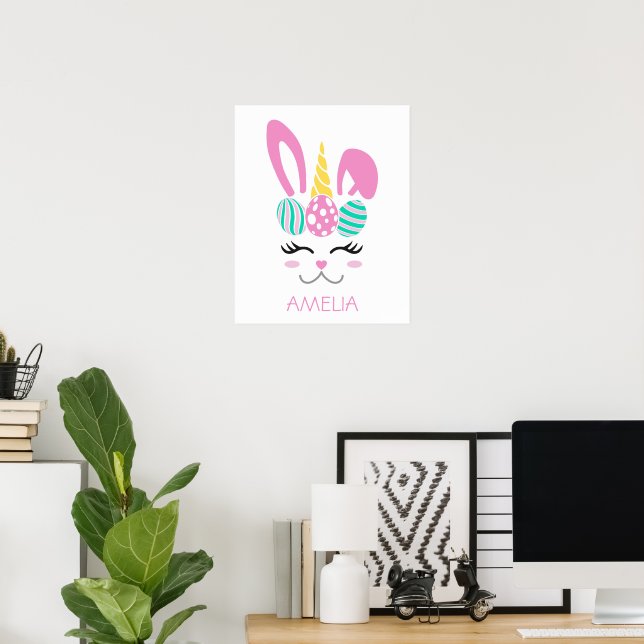 Unicorn Easter Bunny Poster, Kids Room Poster (Escritório em casa)