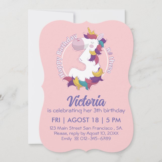 Unicorn Happy Birthday Number Three (Frente)