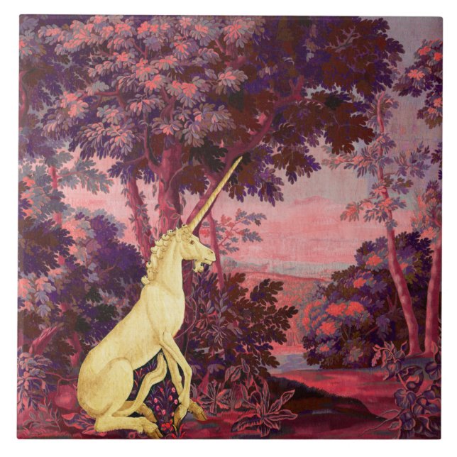 UNICORN IN WOODLAND LANDSCAPE,ÁRVORES,Azul Rosa (Frente)