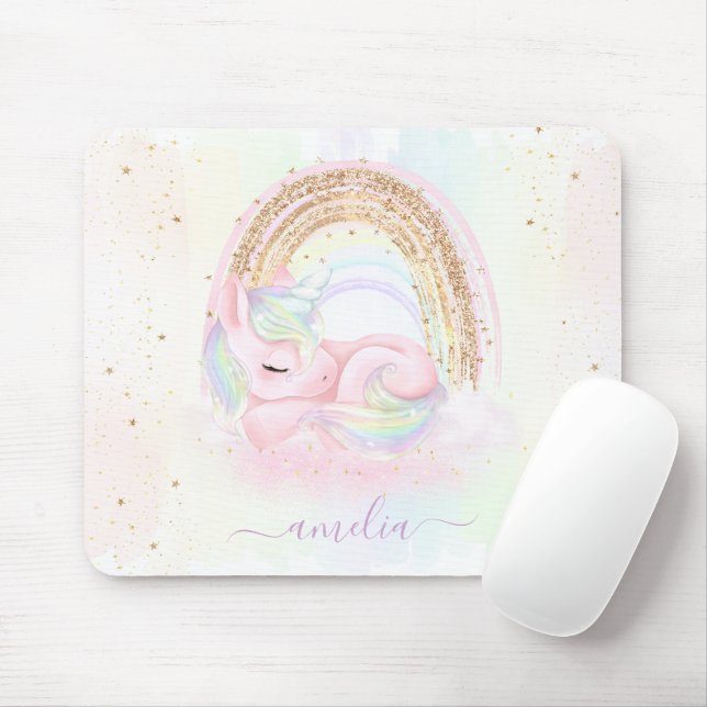 Unicorn Mouse Pad com Nome (Com mouse)