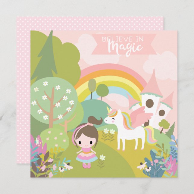 Unicorn Rainbow with Girl and Fantasy Castle (Frente/Verso)