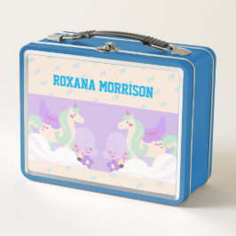 UNICORN WINGS BLUE PASTEL COLORS Metal Lunchbox
