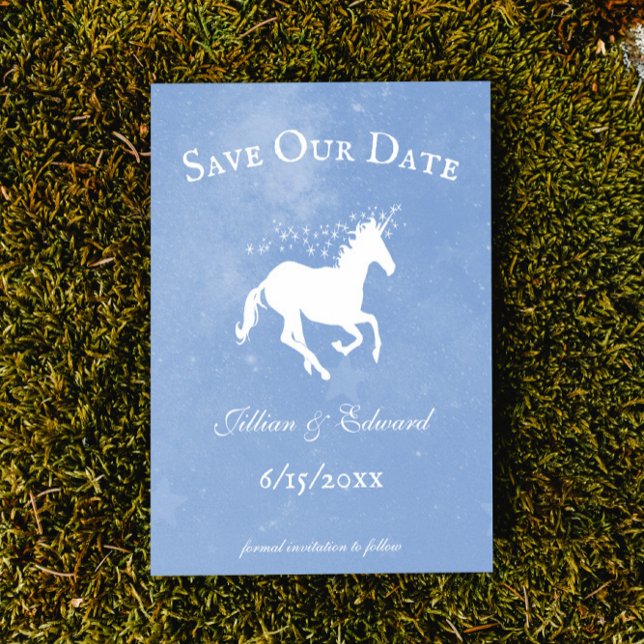 Unicórnio Azul Salvar O Anúncio De Data (Blue Unicorn Save the Date Wedding Announcement)