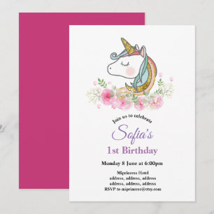 unicórnio, boho, convite de aniversário floral