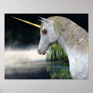 Unicórnio Branco Em Poster De Cavalo De Mist Fant