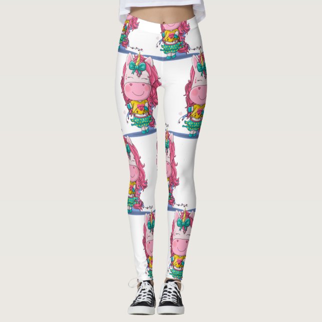 Unicórnio Branco Esmaga Leggings (Frente)