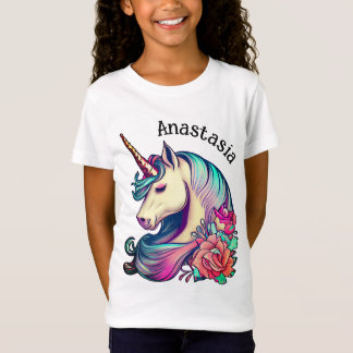 Unicórnio com Camisa de Arte de Vetor de Flores
