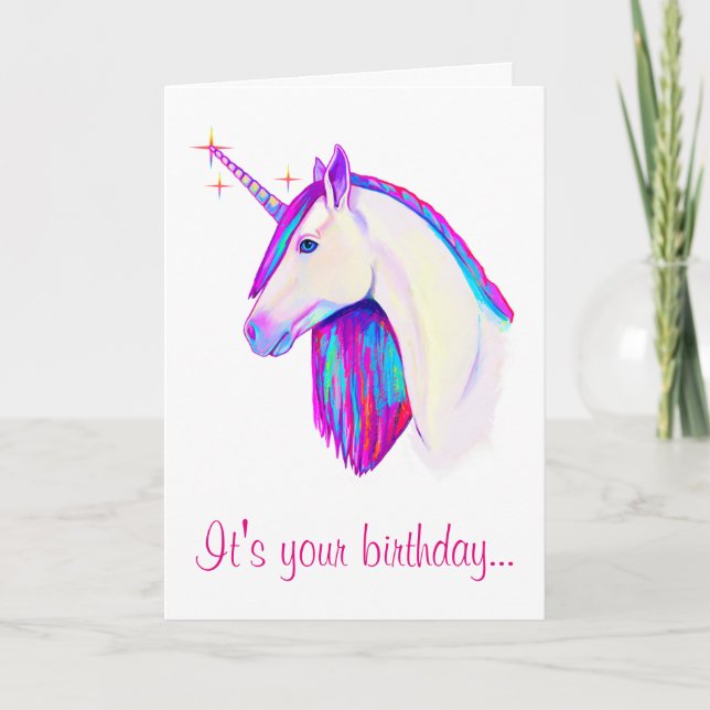 Unicórnio com Cartão de Aniversário de Cores (Frente)