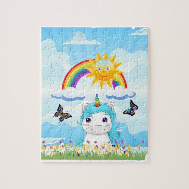 Unicórnio com quebra-cabeça arco-íris (Vertical)