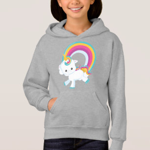 Unicórnio com Rainbow Girl Hoodie