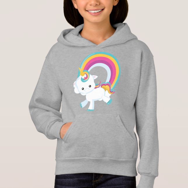 Unicórnio com Rainbow Girl Hoodie (Frente)