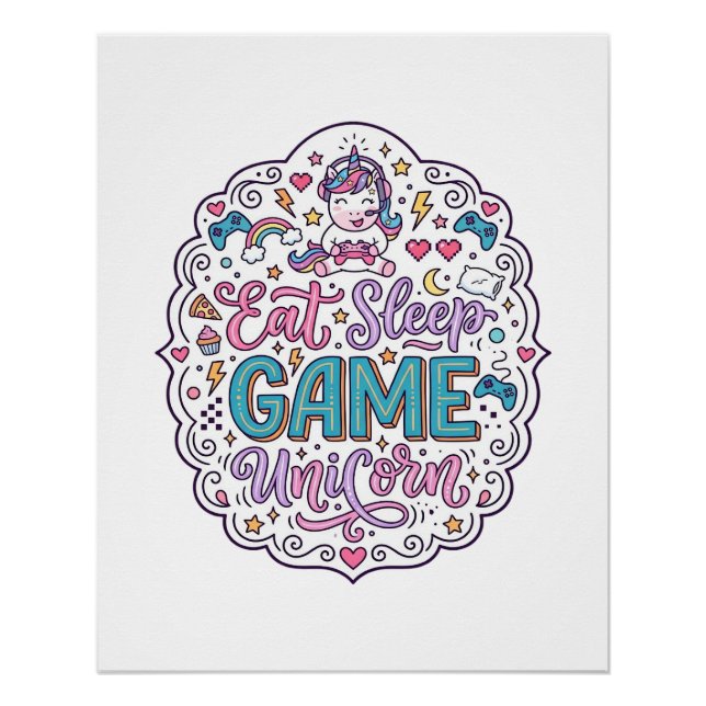 Unicórnio Comer Dormir Jogo Unicórnio Impressão Di (Frente)