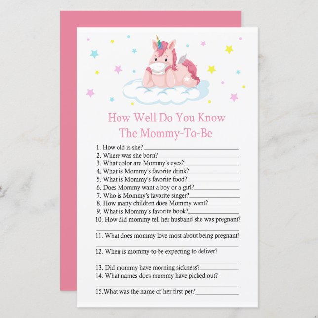 Unicórnio Como você conhece chá de fraldas (Frente/Verso)