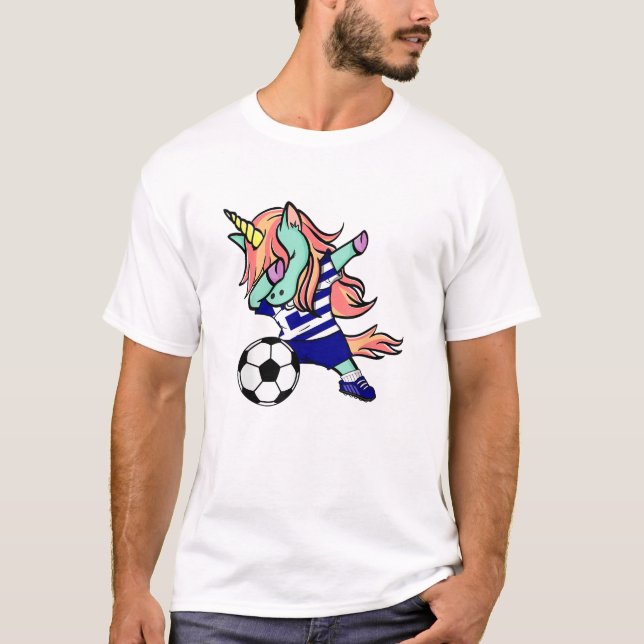 Unicórnio Dabbing Camisa da Seleção Grega de Futeb (Frente)
